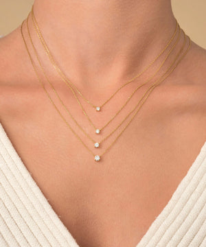 Stunning 14K Gold Diamond Solitaire Necklace – Elegant Dainty Floating Design for Effortless Minimalist Style.