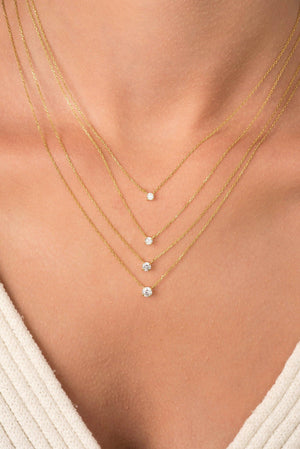 Stunning 14K Gold Diamond Solitaire Necklace – Elegant Dainty Floating Design for Effortless Minimalist Style.