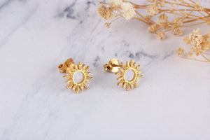 Dainty 14K Solid Gold Sun Stud Earrings - Perfect Celestial Gift for Her.