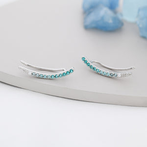 Ombre Emerald Green CZ Crawler Earrings in Sterling Silver, Silver or Gold, Gradient Colour Ear Crawlers, May Birthstone Ear Climbers