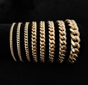 10K Real Gold Miami Cuban Chain Bracelet , 10K Yellow Gold 3-11.5 Mm Men and Women,10K Gold Chain,10K Real Gold Miami Cuban Bracelet