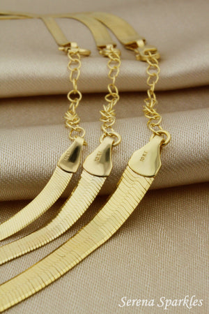 10K Solid Gold Herringbone Chain Bracelet Made in Italy, Real Gold Snake Chain Bracelet 3Mm, 4Mm, 5Mm