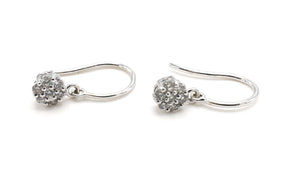 18 Karat White Gold Natural Diamond Cluster Flower Dangle Drop Earrings
