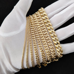 10K Real Gold Miami Cuban Chain Bracelet , 10K Yellow Gold 3-11.5 Mm Men and Women,10K Gold Chain,10K Real Gold Miami Cuban Bracelet