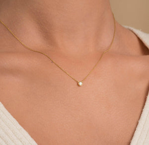 Stunning 14K Gold Diamond Solitaire Necklace - Dainty Bezel Set Pendant for Elegant Minimalism.