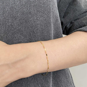 Dainty 14K Solid Gold Adjustable Flat Chain Bracelet - Perfect for Everyday Wear!.
