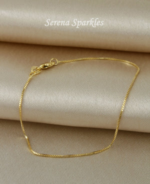 10K Solid Gold Box Chain Bracelet, Box Gold Chain Bracelet, Dainty Gold Bracelet, Layering Gold Bracelet, Stackable Gold Bracelet for Women