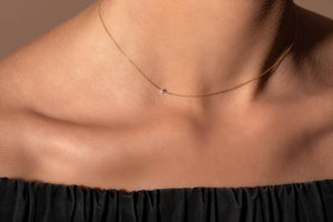 Elegant 14K Solid Gold Diamond Choker Necklace – Dainty Minimalist Two-Sided Pendant.