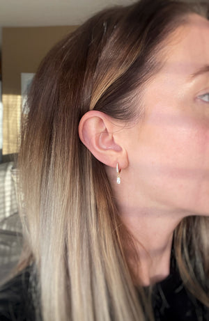 Gold Baguette Earrings, Baguette Dangle Hoops, Emerald Cut Dangle Earrings, Silver Diamond Simulant Huggie Earrings, Crystal Drop Earrings