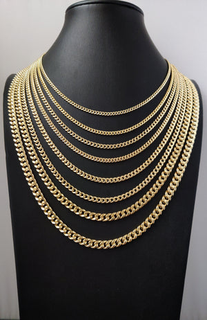 14K Real Gold Miami Cuban Link Chain Necklace 2Mm - 6.8Mm Inches Real 14K Yellow Gold,Man Gold Chain,Ladies Gold Chain, 14K Gold Chain