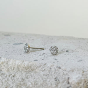 14K Solid Gold round Pave Diamond Studs