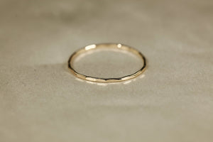 14K Solid Yellow Gold Hammered Ring: Dainty Wire Band, 0.8Mm