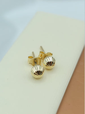 Stunning 14K Gold Diamond Cut Ball Stud Earrings - Dainty Textured Minimalist Jewelry for Everyday Elegance.