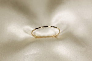 14K Solid Yellow Gold Hammered Ring: Dainty Wire Band, 0.8Mm