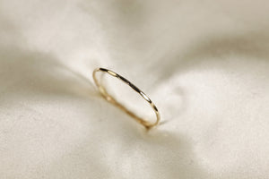 14K Solid Yellow Gold Hammered Ring: Dainty Wire Band, 0.8Mm