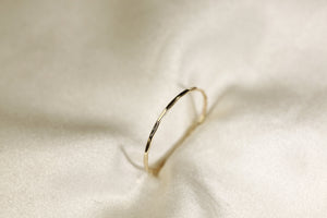 14K Solid Yellow Gold Hammered Ring: Dainty Wire Band, 0.8Mm
