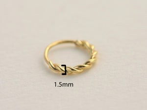 14K Solid Gold Snug Fit Helix Hoop - Elegant Tragus Cartilage Piercing Ring.