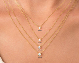 Stunning 14K Gold Diamond Solitaire Necklace - Dainty Bezel Set Pendant for Elegant Minimalism.