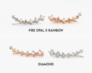 Iridescent Fire Opal X Rainbow Ear Climbers • Ear Climber • Ear Crawler • Minimalist Earrings • Silver Jewelry • Ear Jacket • Ear Cuff