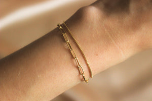 Elegant Gold Filled Bracelet Set - Stackable Rectangle & Box Chain Design, Perfect Gift for Her.