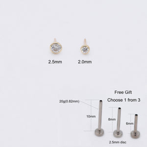 Stunning 14K Solid Gold Threadless Cartilage Stud Earring - Round Flat Back Helix Conch Labret Design.