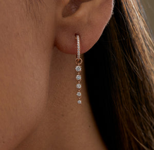 14K Gold Diamond Huggie Hoop, Moissanite Dangle Drop Earring