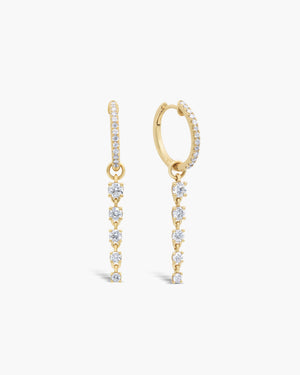 14K Gold Diamond Huggie Hoop, Moissanite Dangle Drop Earring