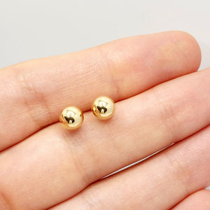 14K Yellow Gold Ball Stud Earrings, 6Mm Dainty Gold Studs