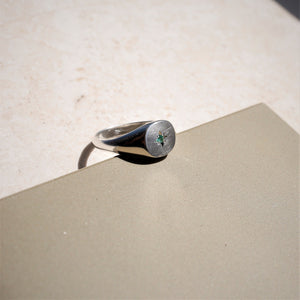 Emerald Star Signet Ring/Nara/Sterling Silver & Gold Vermeil