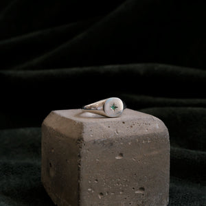 Emerald Star Signet Ring/Nara/Sterling Silver & Gold Vermeil