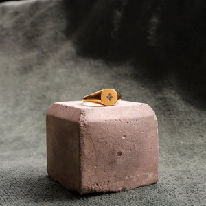 Emerald Star Signet Ring/Nara/Sterling Silver & Gold Vermeil
