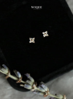 Radiant 14K Solid Gold Dainty Four-Leaf Clover Stud Earrings for Good Luck.