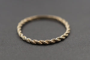 10K Solid Yellow Gold 1.6MM Dainty Rope Trim Band Ring.