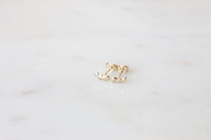 Elegant Solid Gold Hammered Triple Dot Stud Earrings - Available in 9K, 14K, & 18K Gold.