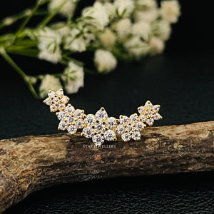 14K Gold Diamond Flower Ear Climber Earrings