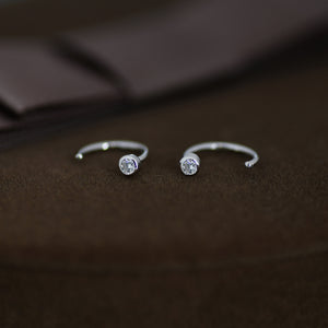 2Mm Diamond CZ Huggie Hoop Earrings in Sterling Silver, Silver, or Gold, Half Hoop, Open Hoop, Pull Through, Dainty Earrings