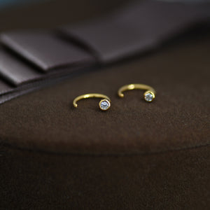 2Mm Diamond CZ Huggie Hoop Earrings in Sterling Silver, Silver, or Gold, Half Hoop, Open Hoop, Pull Through, Dainty Earrings