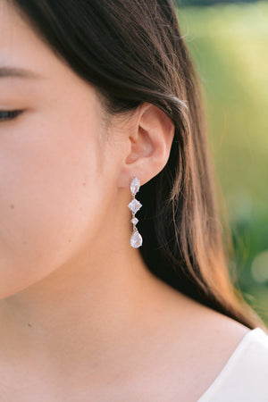 Tear Drop Wedding Jewelry, Square Diamond Dangle Earring, Oval Shape CZ, round Gem Earring, CZ Bride Earring, Silver Bridal Earring, Pear