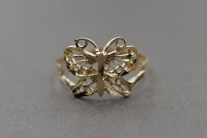 10K Solid Yellow Gold 0.45" Diamond Cut Butterfly Band Ring.