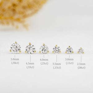 Single 14K Solid Gold Natural Diamond Stud Earring – 3 Prong Martini Setting Half Pair.