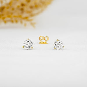Single 14K Solid Gold Natural Diamond Stud Earring – 3 Prong Martini Setting Half Pair.
