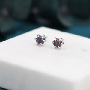 Cosmic Purple Opal Long Prong Stud Earrings in Sterling Silver, Silver or Gold, Opal Earrings, Tiny Opal Earrings, Dainty Opal Earrings