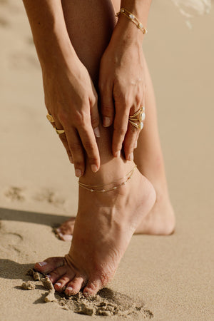 Cleo 14K Gold Moonstone Anklet, Fine Dainty Double Chained Anklet, June Birthstone, Boho Dainty Cute Two Layers Gold Anklet, Gift for Her