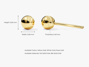 14K Solid Gold Ball Stud Earrings / Minimalist Ball Earrings for Women / Solid Sphere Earrings / Tiny Stud Earrings