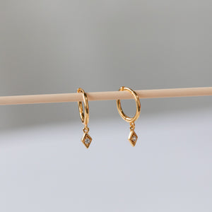 Dangling Hoop Earrings by Caitlyn Minimalist • Diamond Drop Charm Earrings • Gold Huggie Hoops • Dainty Jewelry • Gifts for Her • ER313