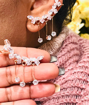 Rose Gold/Ear Cuff/Pair/2/Clearance/Diamond Ear Cuff/Ear Jewelry/Pair/Cubic Zirconia Earrings/Clip Earnings/Cz Earrings