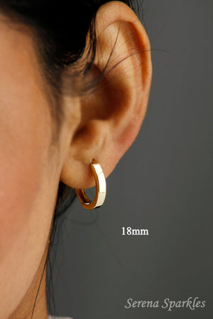 Dainty 10K Solid Gold Minimalist Huggie Hoop Earrings for Everyday Wear.