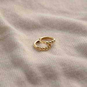 Dainty 14K Gold Beaded Huggie Hoop Earrings - Elegant Solid Gold Pair.