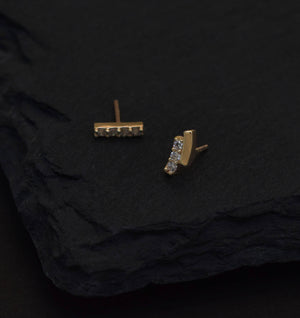 14K Solid Gold Curved Bar Cartilage Stud Earring - Flat Back Rectangle Design for Helix, Conch, Tragus & Labret.