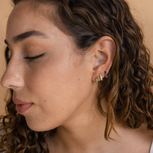 Opal Inlay Huggie Earrings Set by Caitlyn Minimalist • Dainty White Opal Earrings • Blue & Green Gemstone Hoops • Gifts for Wife • ER212